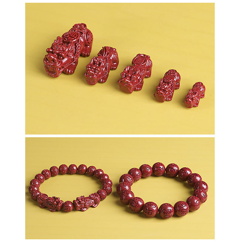 Braccialetto di perline Buddha Stones Natural Double PiXiu Cinnabar Om Mani Padme Hum Wealth Luck