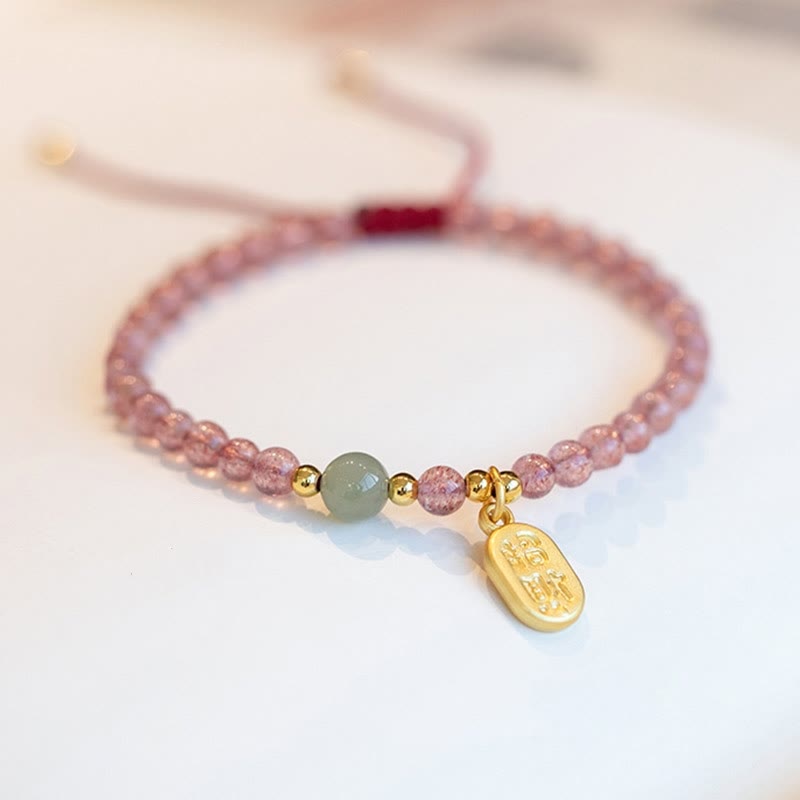 Braccialetto con ciondolo curativo in pietra naturale di quarzo Buddha Stones , granato, giada, fortuna e carattere Fu