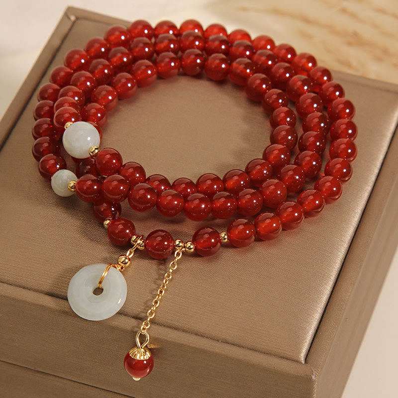 Braccialetto triplo giro con fibbia della pace in agata rossa naturale Buddha Stones Jade Peace