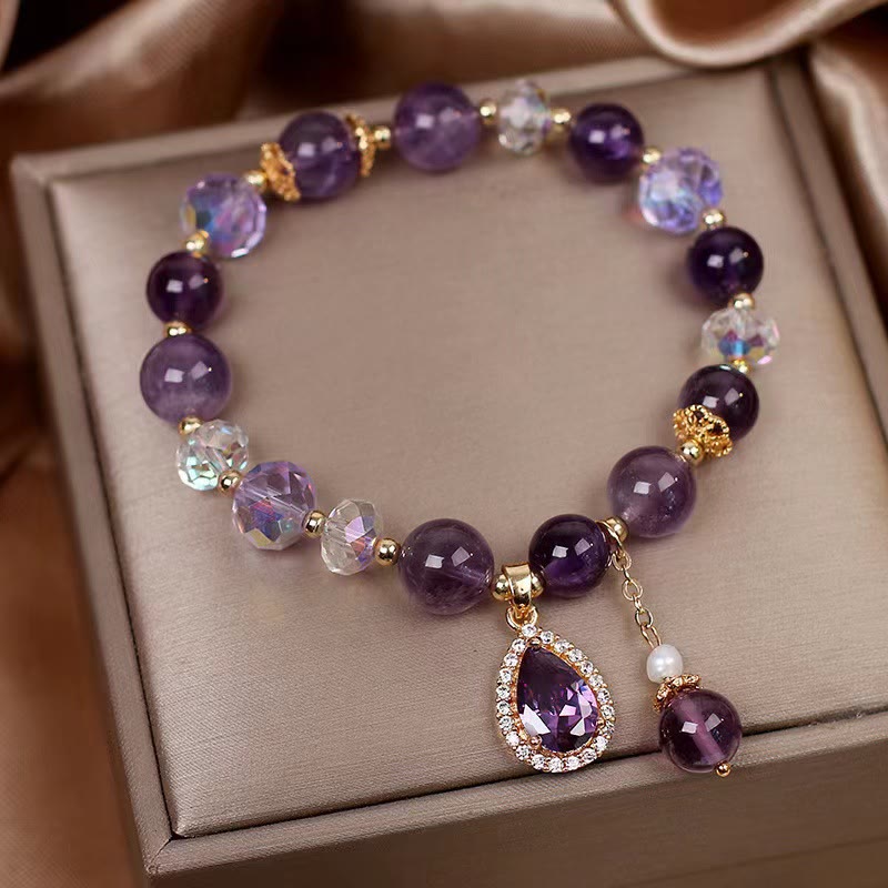 Braccialetto con ciondolo per l'anima con cuore d'amore e zircone naturale ametista