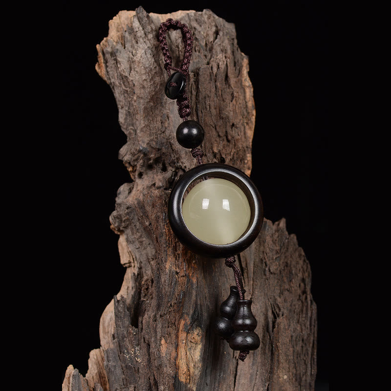 Buddha Stones Sandalo rosso Legno di ebano Sandalo verde Perlina portafortuna luminosa Zucca Portachiavi della pace