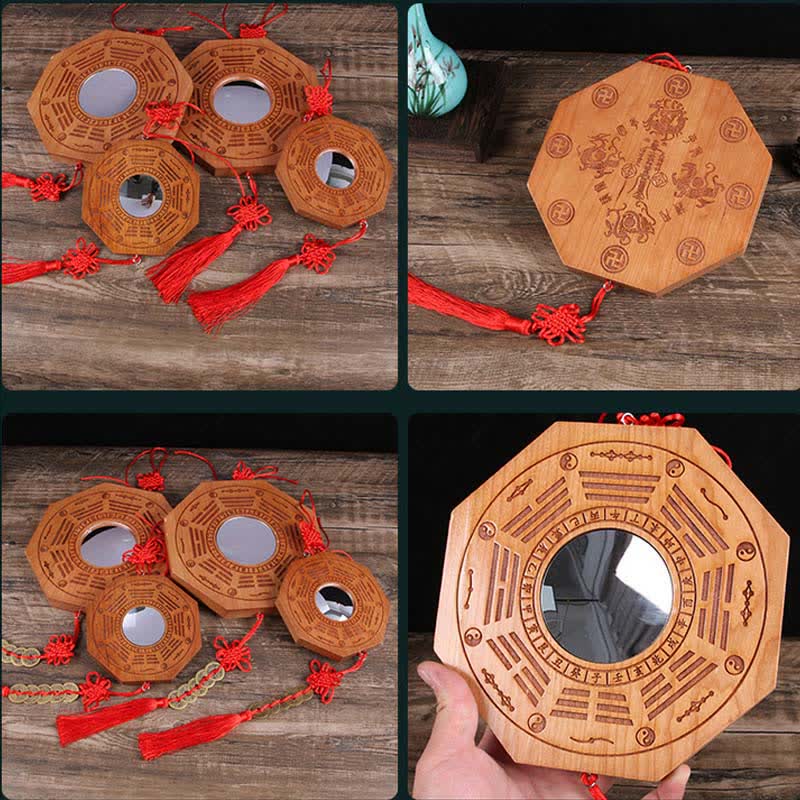 Mappa Feng Shui Bagua Legno di pesco Cinque monete imperatore Bilancia cinese Nodo Mappa energetica Specchio - image 10