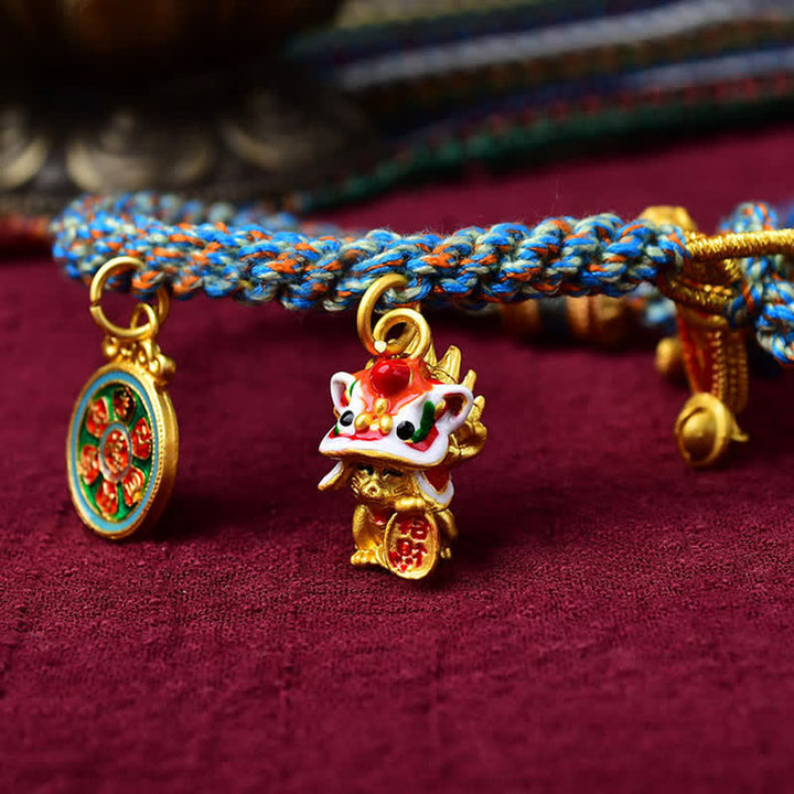 Braccialetto con corda intrecciata Thangka Tibetano Zakiram Dea della Ricchezza Ruota della Fortuna