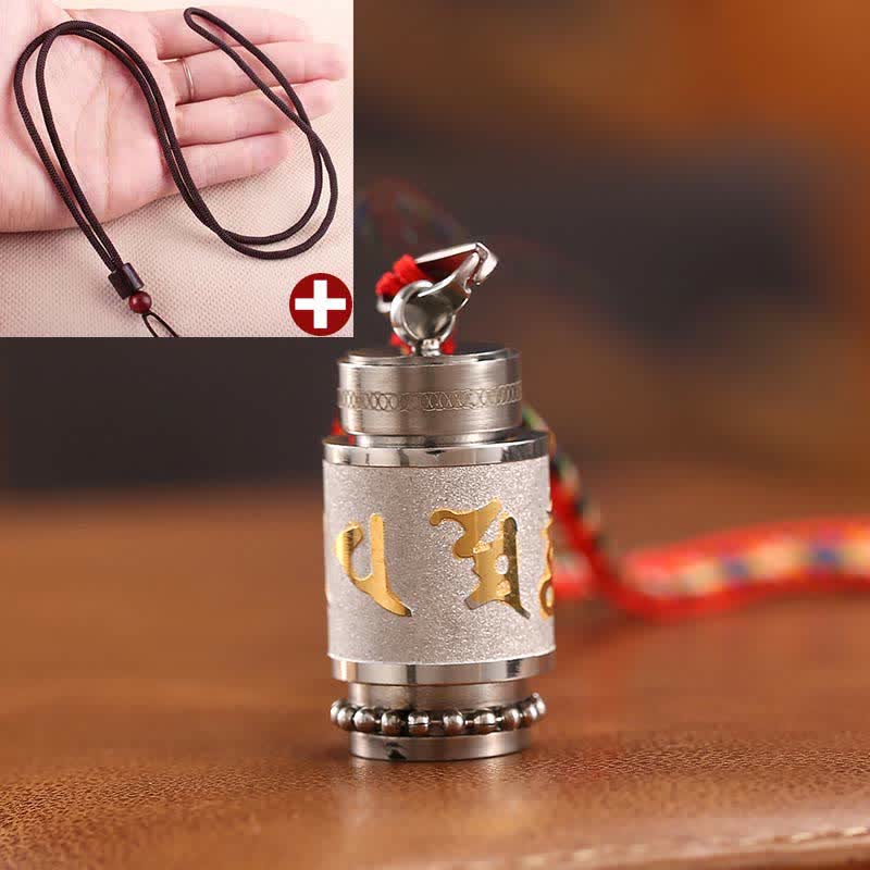 Buddha Stones Tibet Om Mani Padme Hum Shurangama Mantra Titanio Acciaio Saggezza Amuleto Collana Pendente - 1,4*2,4 cm - Argento - Spago marrone - image 27