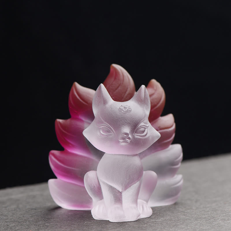 Buddha Stones Piccola Volpe a nove code Successo Forza Casa Figurina Decorazione - Rosa e bianco - Piccolo 58*55*45mm - image 2