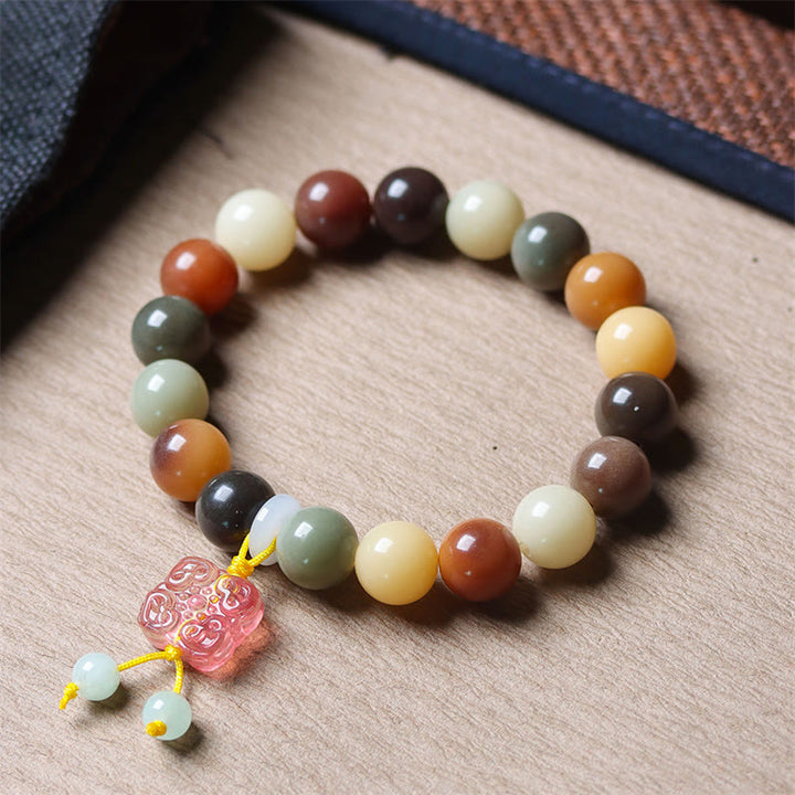 Braccialetto della pace con ciondolo in vetro Liuli con semi di Bodhi multicolore sfumato naturale Buddha Stones