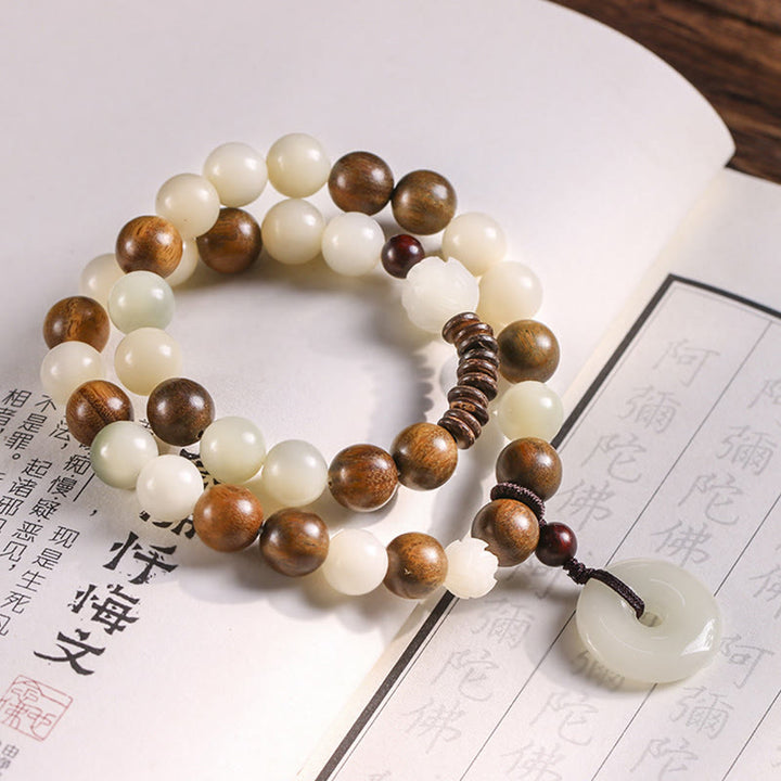 Braccialetto doppio giro Buddha Stones Bodhi Seed Sandalo verde Lotus Peace Buckle Harmony
