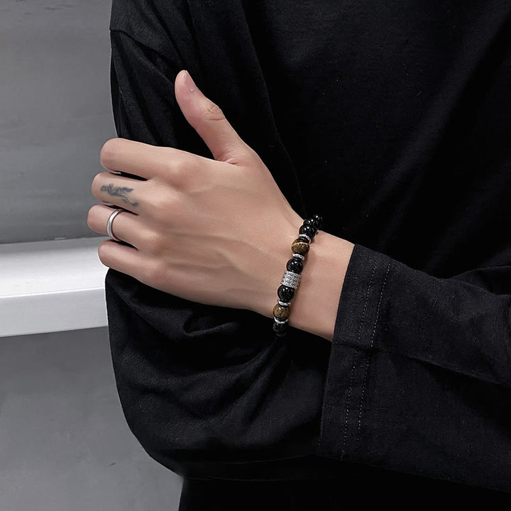 Bracciale Buddha Stones in ossidiana nera naturale con occhio di tigre e forza - image 5