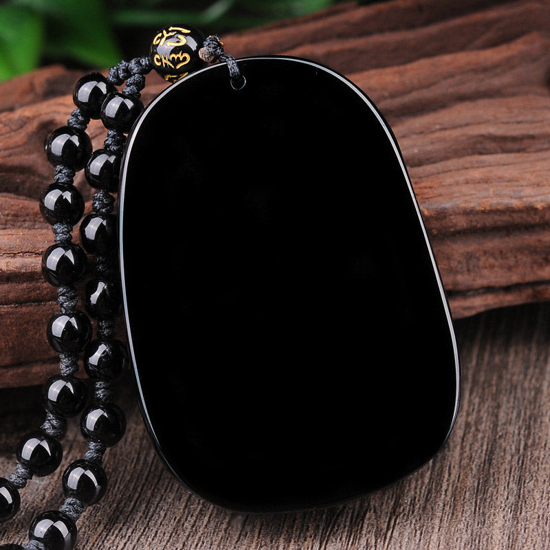 Buddha Stones Collana con ciondolo a forma di drago in pietra di ossidiana nera - image 4