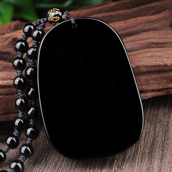 Buddha Stones Collana con ciondolo a forma di drago in pietra di ossidiana nera - image 4