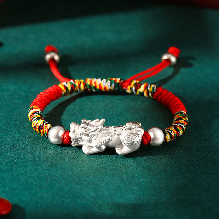 Buddha Stones per bambini in argento sterling 999 PiXiu Wealth King Kong Knot String Braided Kids - PiXiu in argento sterling 999 - Corda colorata (misura braccialetto 12+4 cm) - image 10