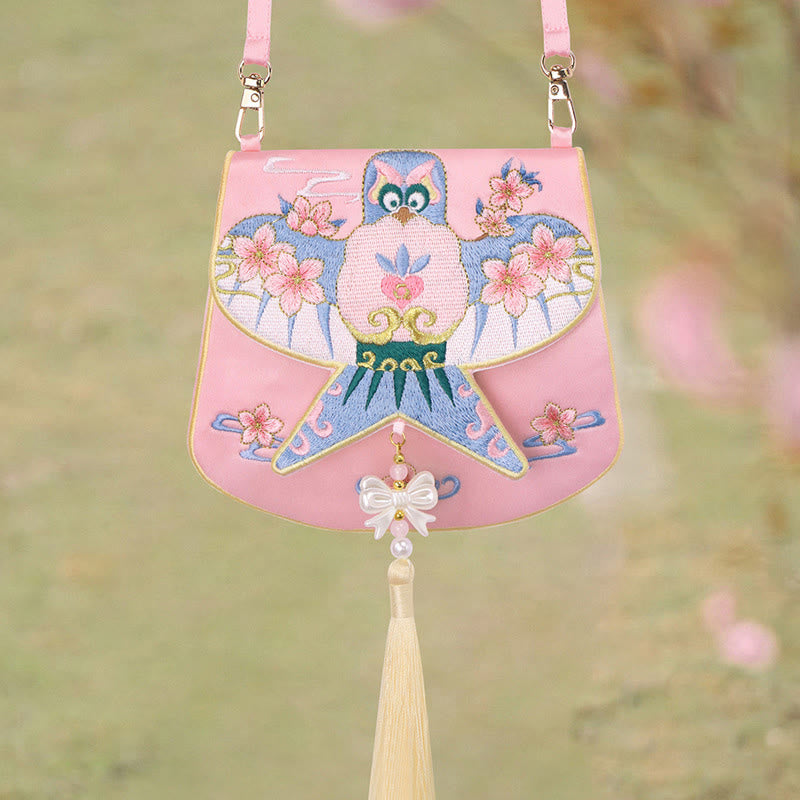 Buddha Stones Fortuna Ricamo Loto Koi Pesce Coniglio Fiore Borsa Hanfu Borsa a Tracolla Borsa a Tracolla - Fiore di aquilone rosa - image 26