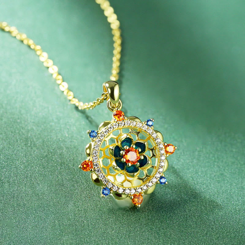 Collana con ciondolo Buddha Stones in argento sterling 925 con fiore di loto e zircone colorato, nuovo inizio - image 1