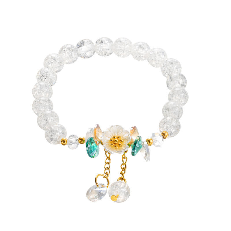 Braccialetto di perline di vetro con ciondolo a forma di fiore con design semplice Buddha Stones