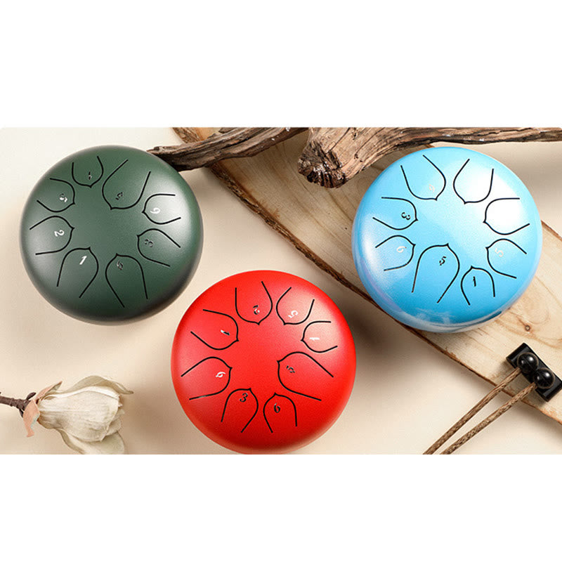 Buddha Stones Steel Tongue Drum Sound Healing Meditazione Lotus Pattern Drum Kit 8 Note Strumento a percussione da 6 pollici