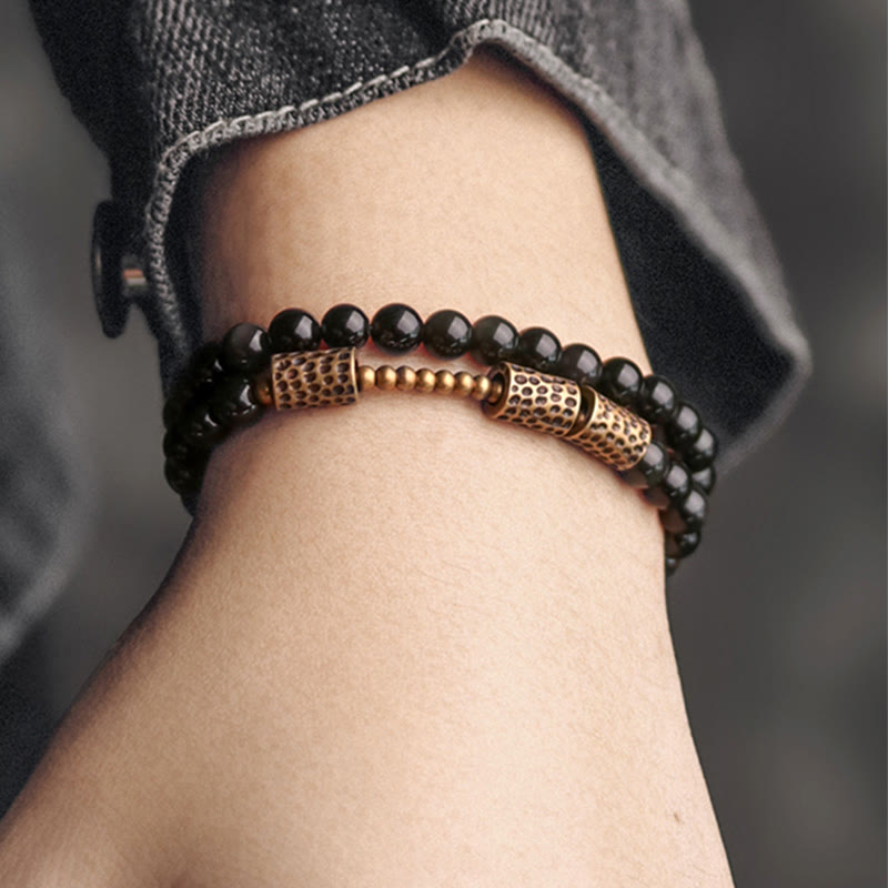 Bracciale Buddha Stones Rainbow Obsidian Copper Love Double Wrap
