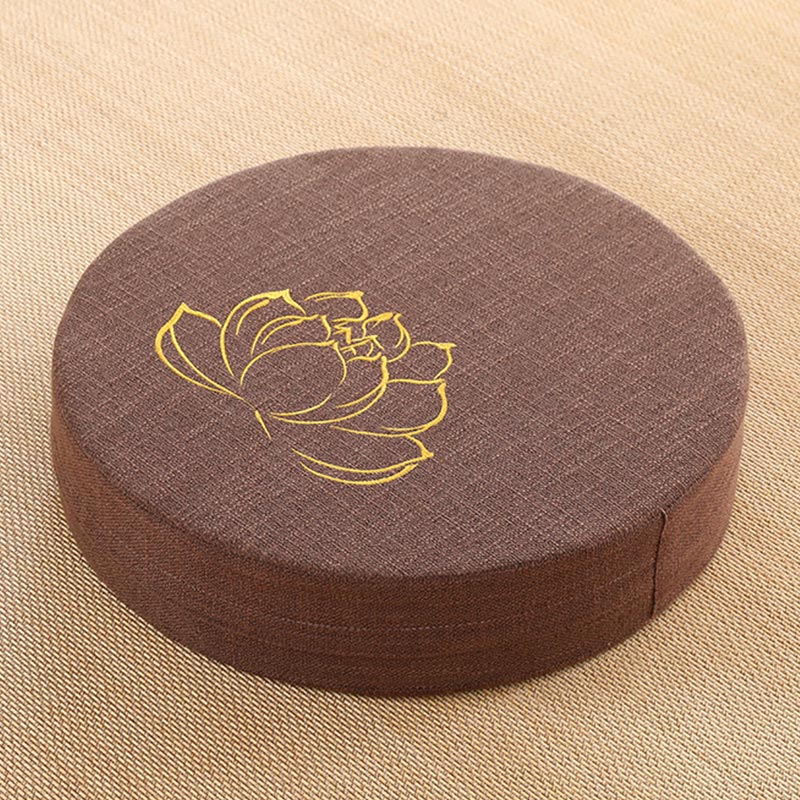 Cuscino per seduta da meditazione in cotone e lino con ricamo di loto Buddha Stones