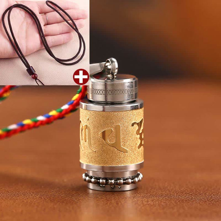 Buddha Stones Tibet Om Mani Padme Hum Shurangama Mantra Titanio Acciaio Saggezza Amuleto Collana Pendente - 1,4*2,4 cm - Oro - Spago marrone - image 20
