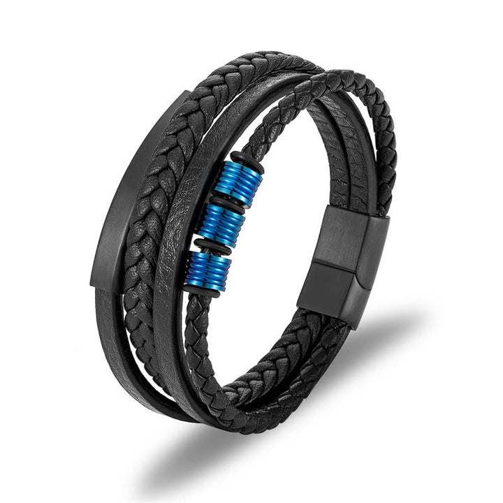 Bracciale con fibbia magnetica intrecciata in acciaio al titanio multistrato in pelle Buddha Stones