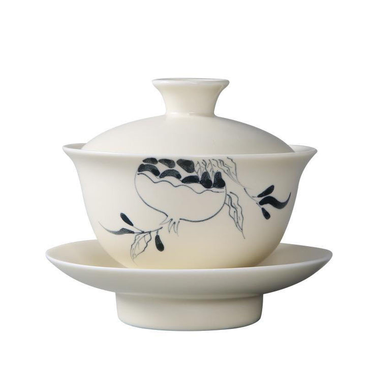 Buddha Stones dipinto a mano melograno ibisco pino loto ceramica gaiwan sancai tazza da tè kung fu tazza da tè e piattino con coperchio