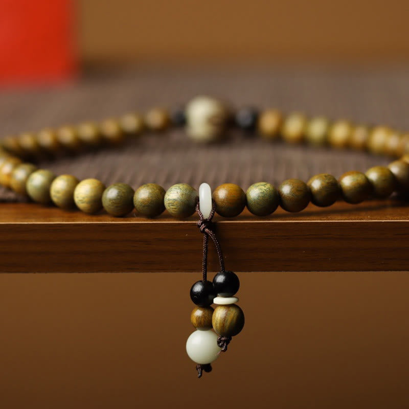 Braccialetto a doppio giro rilassante Buddha Stones Sandalo verde Bodhi Seed Lotus