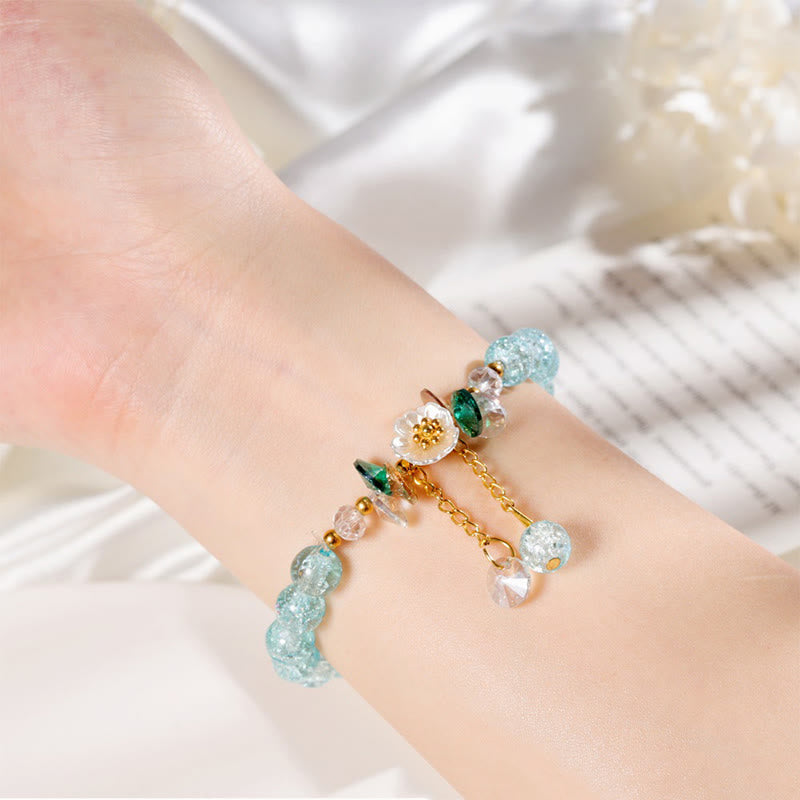 Braccialetto di perline di vetro con ciondolo a forma di fiore con design semplice Buddha Stones