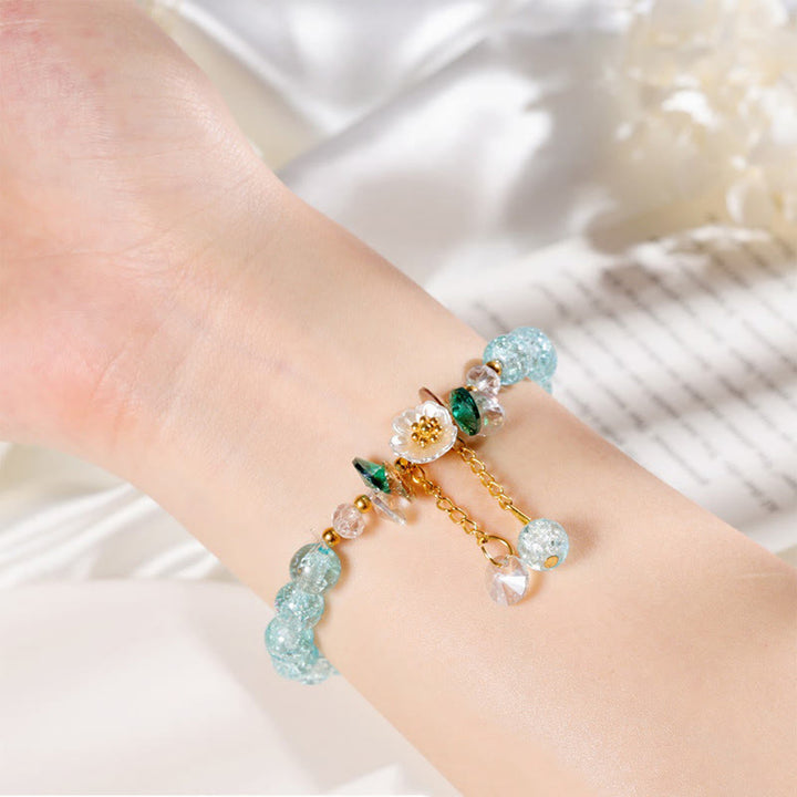 Braccialetto di perline di vetro con ciondolo a forma di fiore con design semplice Buddha Stones