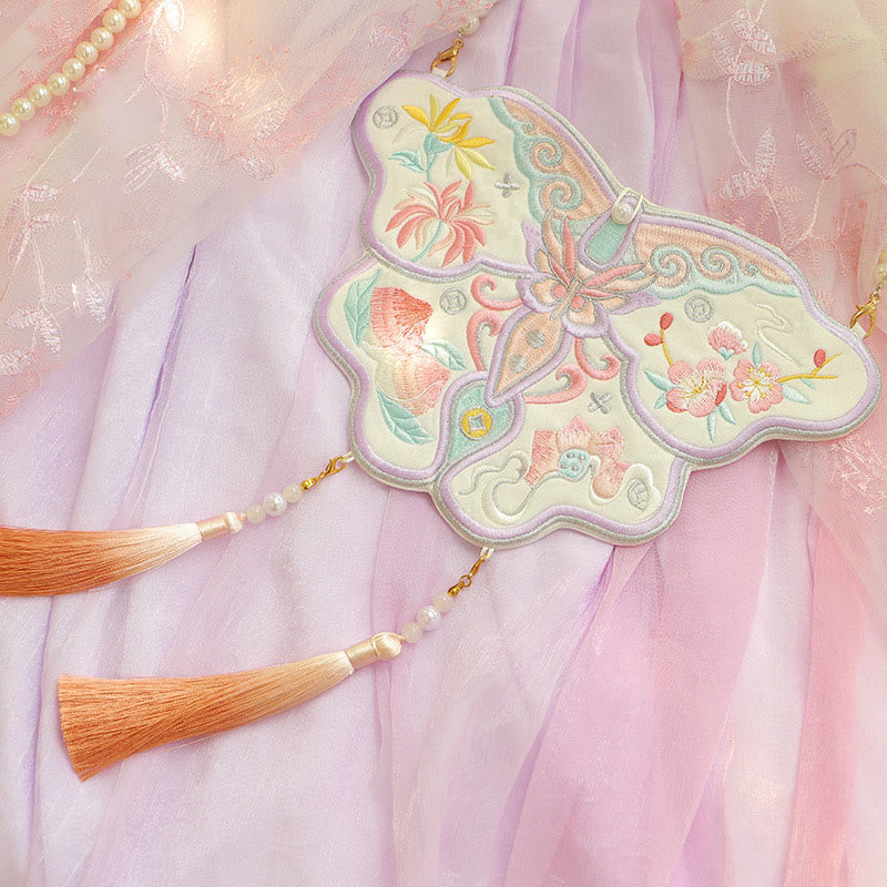 Buddha Stones Fortuna Ricamo Loto Koi Pesce Coniglio Fiore Borsa Hanfu Borsa a Tracolla Borsa a Tracolla - Fiore di farfalla - image 19