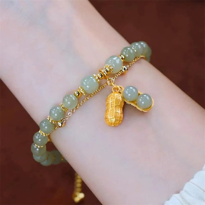 Braccialetto di perline con carattere Fu , Buddha Stones di giada, foglia di ginkgo, tulipano, arachidi e fortuna - image 15