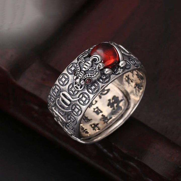 Genstone PiXiu Feng Shui Rana Vajra Dorje Cuore Sutra Ricchezza Anello Regolabile