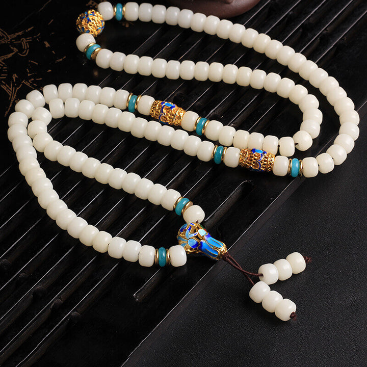 Buddha Stones naturali bianche Bodhi Seed Mala 108 perle Bracciale della ricchezza