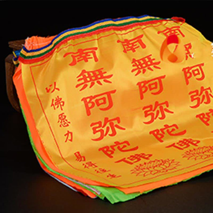 Buddha Stones Bandiera di preghiera tibetana a 7 colori con cavallo a vento e loto di buon auspicio per esterni, 21 pezzi. - image 17