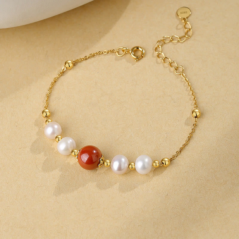 Bracciale a catena con perle curative in argento sterling 925 e cinabro Buddha Stones - image 1