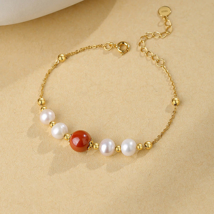 Bracciale a catena con perle curative in argento sterling 925 e cinabro Buddha Stones - image 1