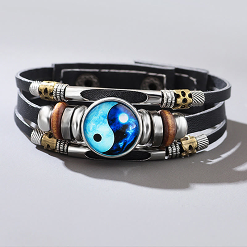 Bracciale equilibrio in pelle con Buddha Stones Yin Yang