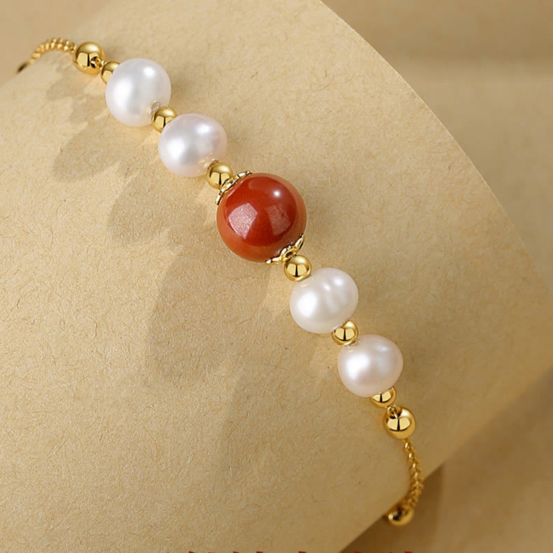 Bracciale a catena con perle curative in argento sterling 925 e cinabro Buddha Stones - image 3