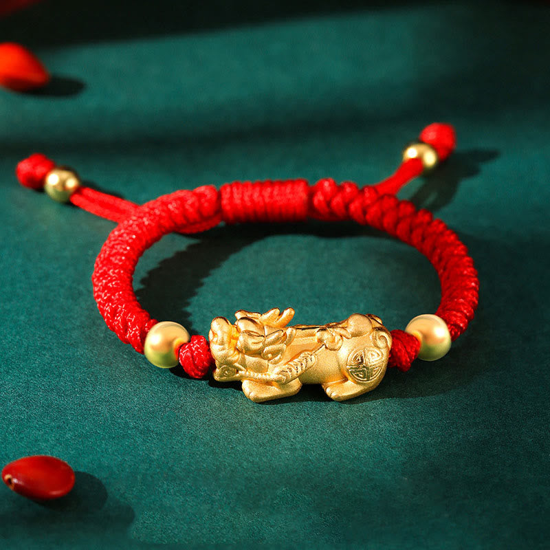 Buddha Stones per bambini in argento sterling 999 PiXiu Wealth King Kong Knot String Braided Kids - Argento Sterling 999 PiXiu dorato - Corda rossa (misura del braccialetto 12+4 cm) - image 5