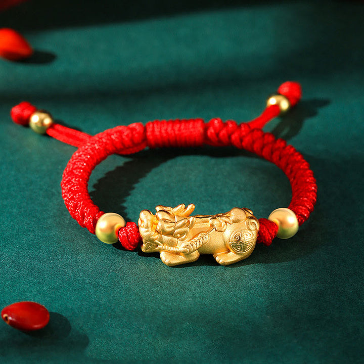Buddha Stones per bambini in argento sterling 999 PiXiu Wealth King Kong Knot String Braided Kids - Argento Sterling 999 PiXiu dorato - Corda rossa (misura del braccialetto 12+4 cm) - image 5