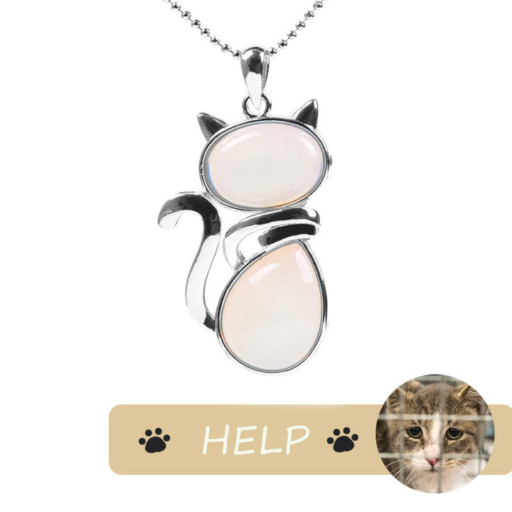 "Save A Cat" Collana con ciondolo amante dei gatti con motivo a gatto carino e protezione in cristallo naturale - Opale - image 18