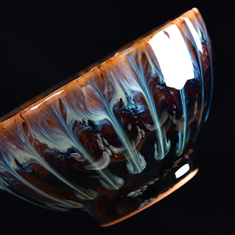 Buddha Stones Lotus Pavone Drago Fenice Koi Pesce Tazza da tè in ceramica Tazze da tè intarsiate 120ml - image 5