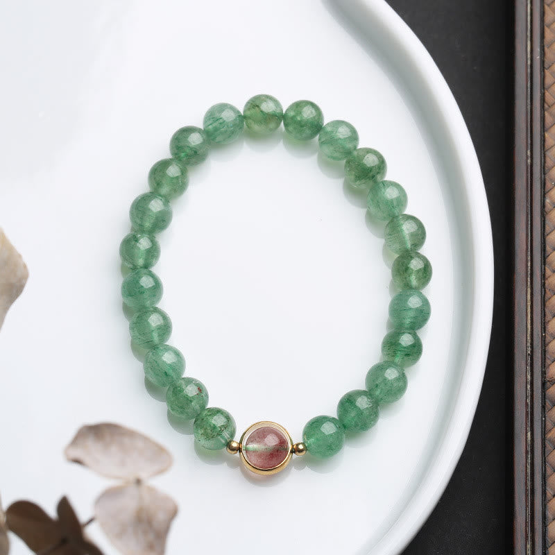 Braccialetto di perline lenitive in quarzo fragola verde naturale Buddha Stones