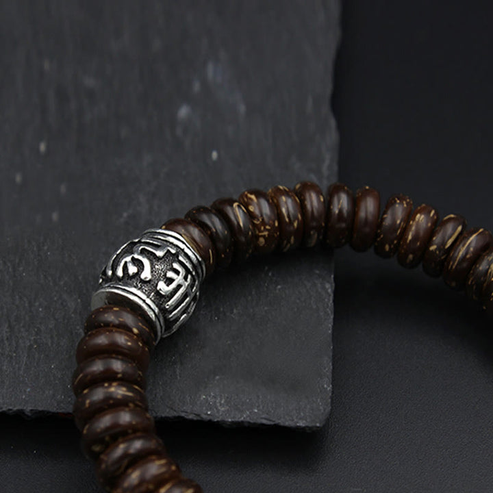 Braccialetto positivo Buddha Stones Natural Tibetan Coconut Shell Om Mani Padme Hum