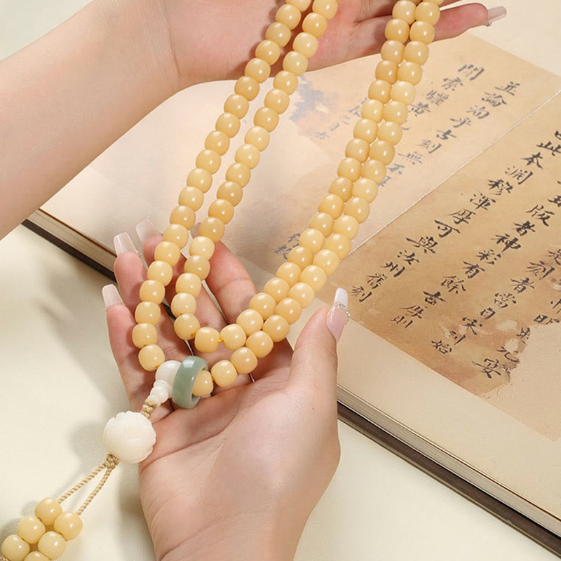 Braccialetto con ciondolo di pace e armonia, perline di loto Dzi, semi di Bodhi naturali , Buddha Stones