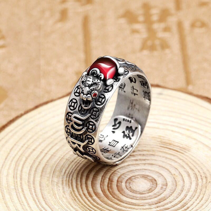 Genstone PiXiu Feng Shui Rana Vajra Dorje Cuore Sutra Ricchezza Anello Regolabile