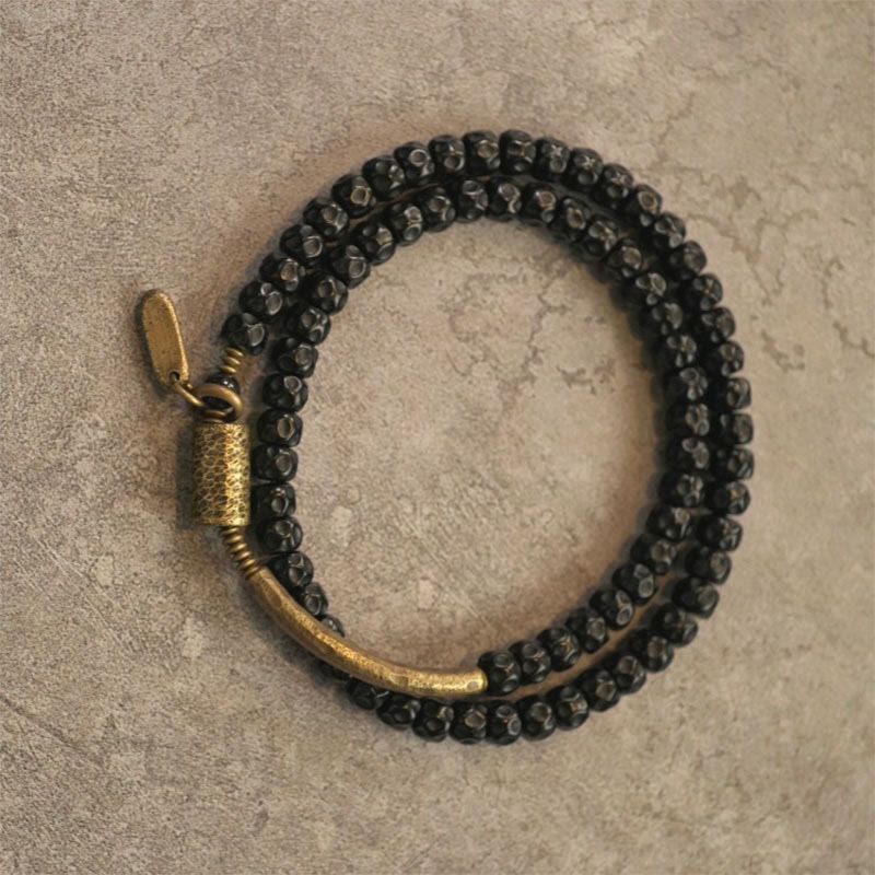 Bracciale triplo giro in ottone e rame con guscio di cocco retrò Buddha Stones - image 4