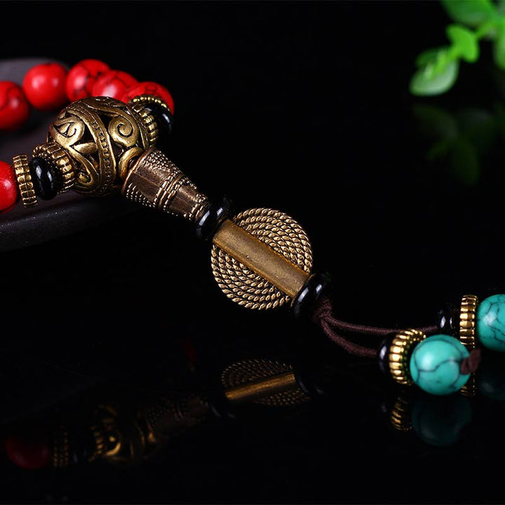 Buddha Stones Mala Tibetano Turchese Rosso Collana Fortunata Bracciale - image 8