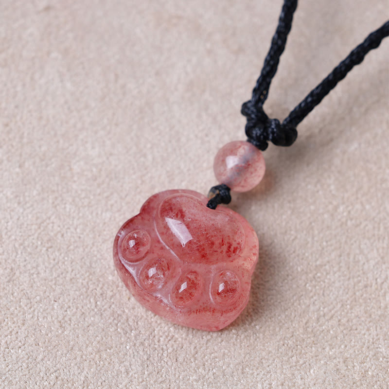 Buddha Stones Quarzo fragola Bella collana pendente con artiglio di zampa di gatto - image 3