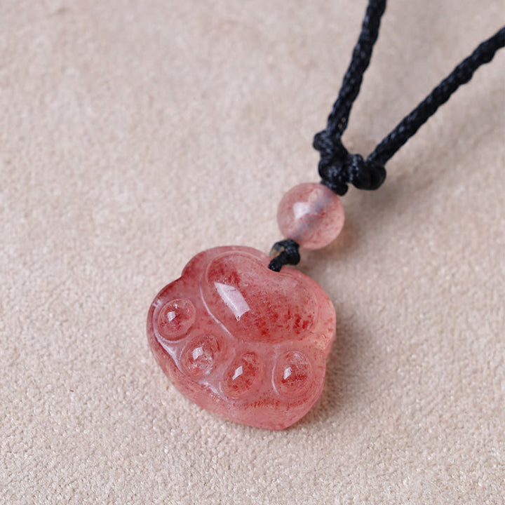 Buddha Stones Quarzo fragola Bella collana pendente con artiglio di zampa di gatto - image 3