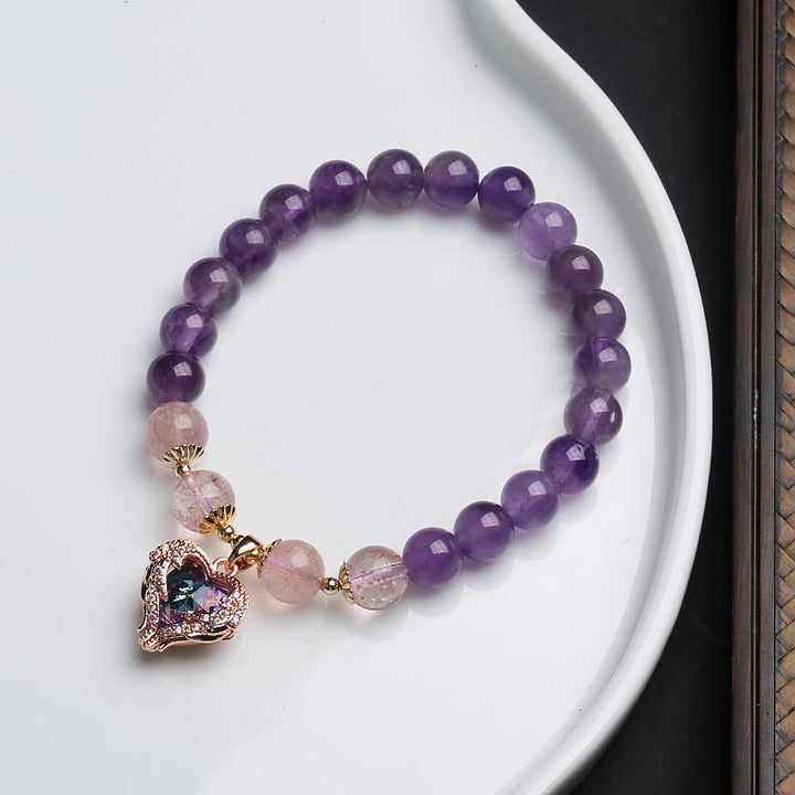 Bracciale della fortuna in cristallo di quarzo fragola e ametista naturale