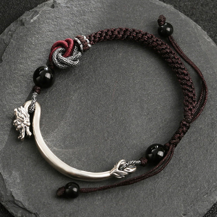 Bracciale intrecciato a mano in argento sterling 925 con drago di buon auspicio Buddha Stones - image 2